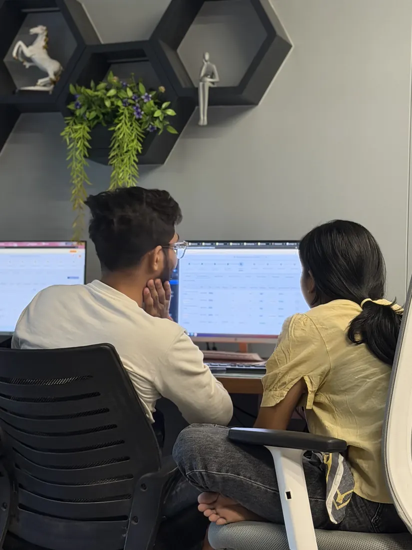 Reviewing work on a monitor