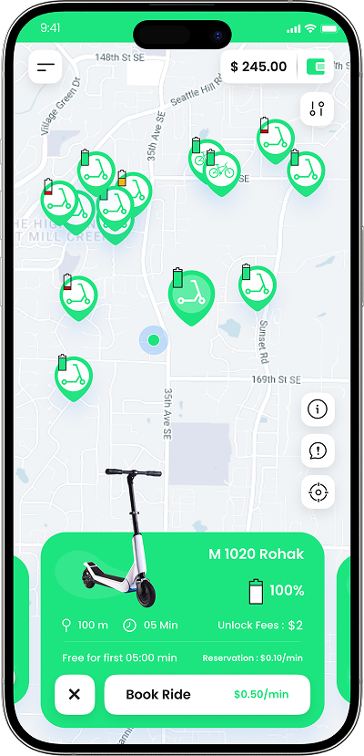 Green theme white-label rider app mockup