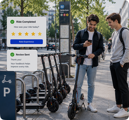 Rider leaving a five-star app rating after a trip