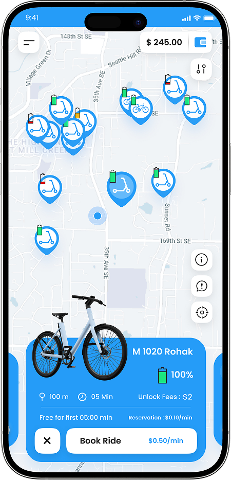 Mockup der Nutzer-App für Fahrradverleih