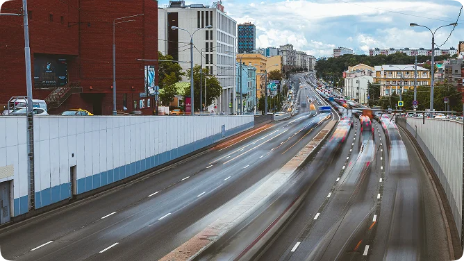 City street showing connected mobility technology